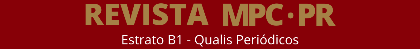 logo da revista, com fundo vermelho e letras douradas com o texto: Revista MPC/PR